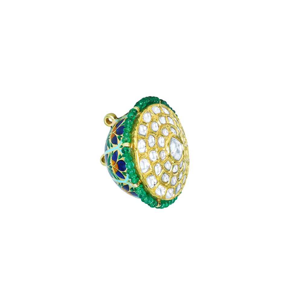 Traditional Polki Borla with Emerald Beads and Pearl String